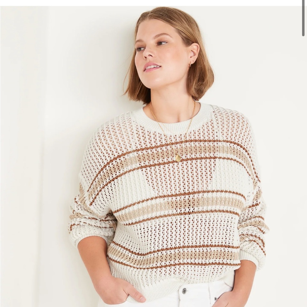 Cropped Crochet Sweater | Long Sleeve | Striped | NWOT